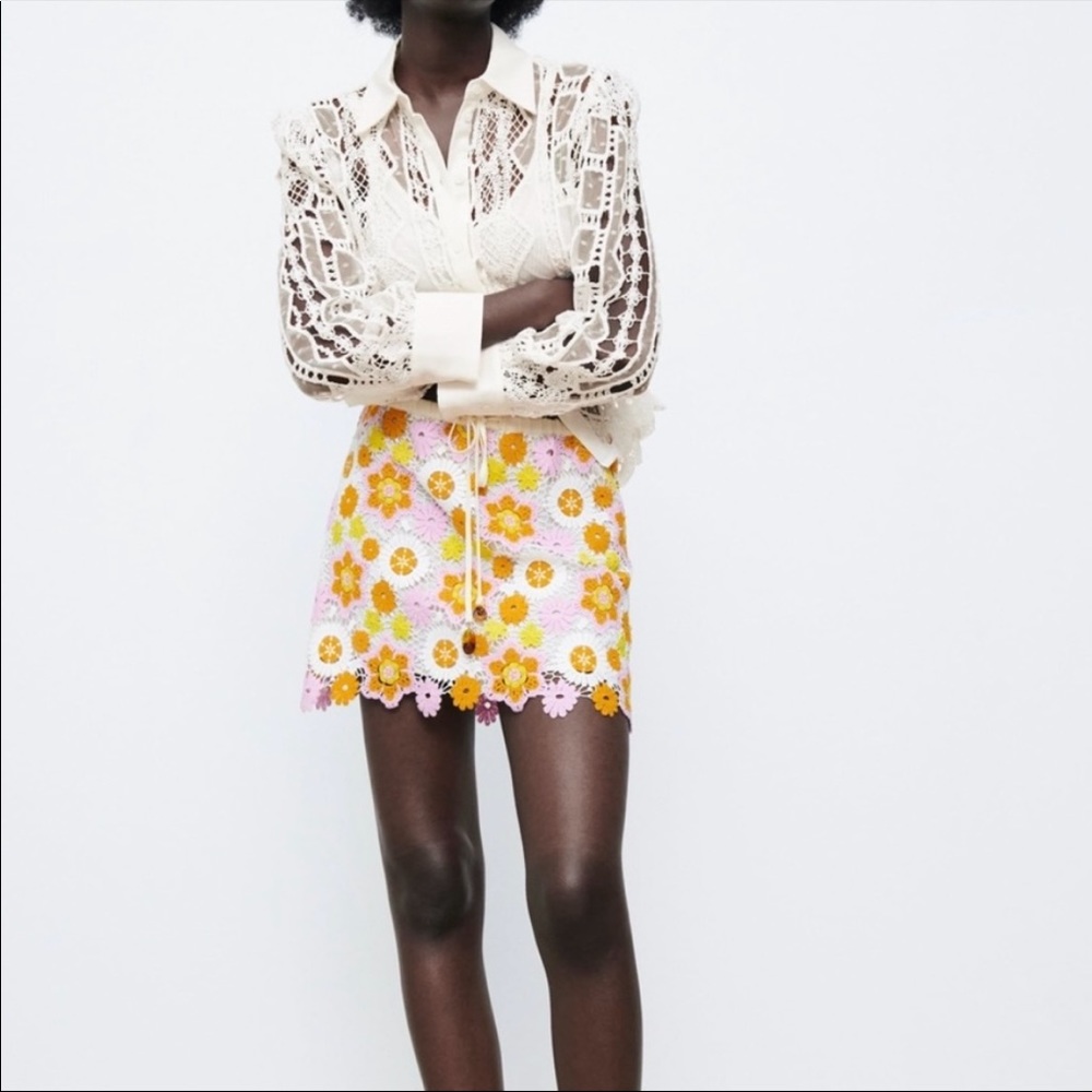 Zara Crochet Floral Mini Skirt
